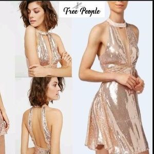 Free People Rose Gold Sequin Film Noir Mini Dress